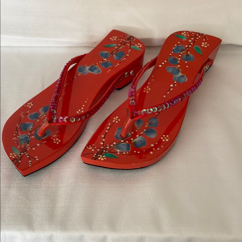 Elegant Red Floral Women's Sandals